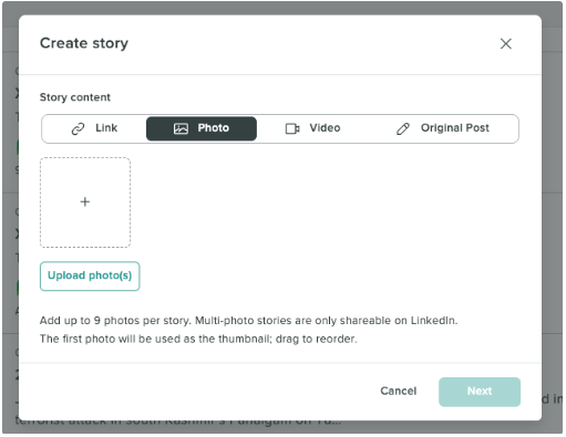 Employee Advocacy story creation window
